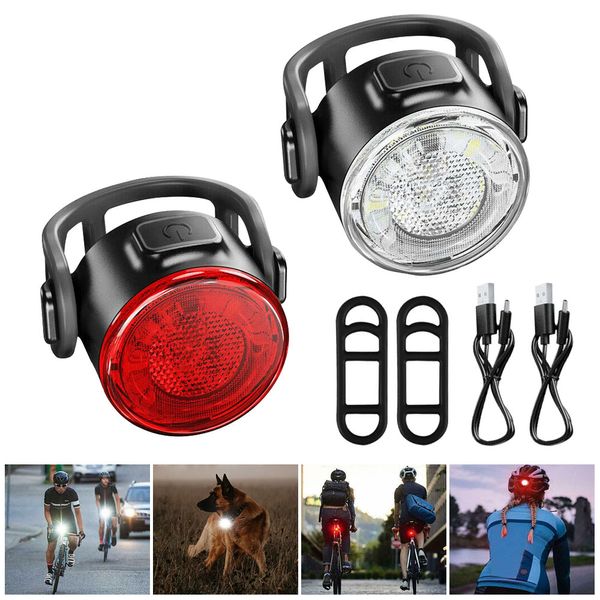 Lumières de vélo rouge/blanc USB rechargeable vélo feu arrière avant vélo lampe 6 modes vélo avertissement feu arrière sécurité nuit équitation vélo lumière 230606