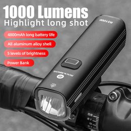 ROCKBROS 1000 lumen fietslicht USB-opladen Fietskoplamp Led-koplamp voor Fietsen Lantaarn Veiligheid Rijlamp Accessoires 230824