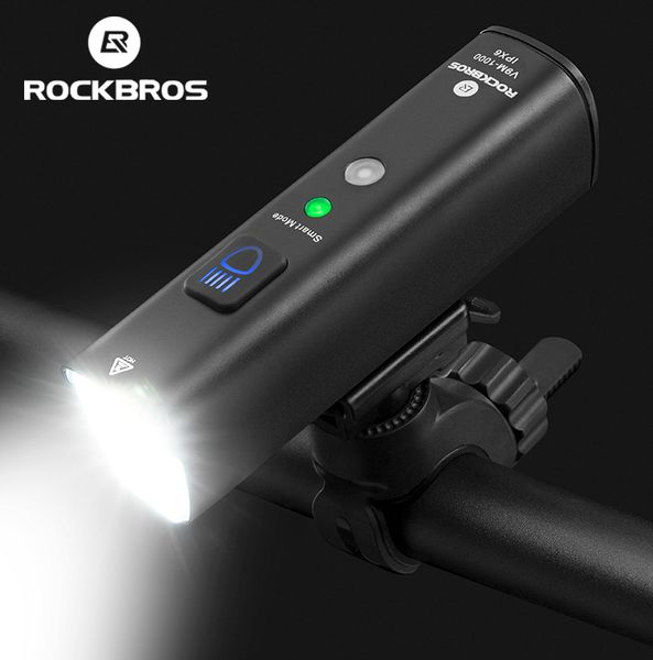 Luces de bicicleta ROCKBROS 1000Lumen Light Smart Vibration Sensing Lamp 5Modes Faro de bicicleta LED Linterna Linterna Accesorios 230605
