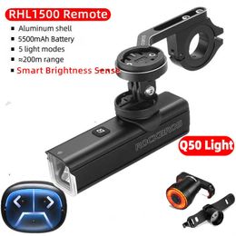 Luces de bicicleta ROCKBROS 1500-1000LM Luz de bicicleta Tipo-c Faro de bicicleta Para Gopro Soporte de montaje Control remoto Linterna de bicicleta Luz trasera Q50 Q1 P230427