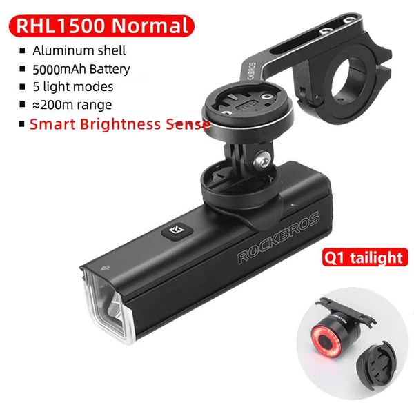 Lumières de vélo Rockbros 4001000LM Support de montage de lumière de vélo USB Typec Rechargeable Fit Bryton IGS Ordinateur Vélo Phare 231009