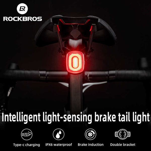 Lumières de vélo ROCKBROS feu de freinage de vélo intelligent IPx6 feu arrière type-c feu arrière de vélo arrêt automatique LED avertissement de conduite sécurité vélo lumière P230427