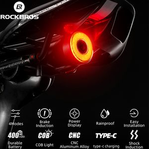 Lumières de vélo ROCKBROS Smart Bicycle Rear Light Auto StartStop Brake Sense IPx6 Étanche LED TypeC Lampe de poche rechargeable Accessoire 230204
