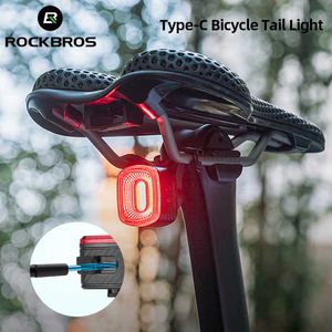 Fietsen Lichten Rockbros Type-C fiets Licht Licht Waterdichte zaklamp voor fiets 4 Modi WAARSCHUWINGSVEILIGHEID ULTRALIGHT ACHTERLAMP CYCLY Accessoires P230427