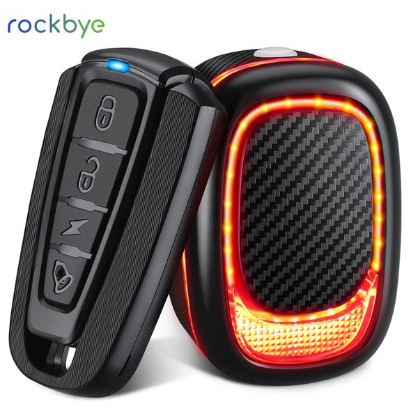 Luces de bicicleta Rockbye Bicicleta Seguridad Tailight Alarm Lock con control remoto Antithef IP65 Ciclismo impermeable 4 modos Smart Brake Sensor Light 230907