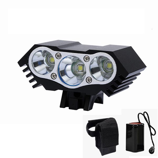 Lumières de vélo Super lumineux vélo avant lumière 3xT6 LED extérieur VTT phare de route étanche lampe de cyclisme sûre avec batterie BC0533 230907