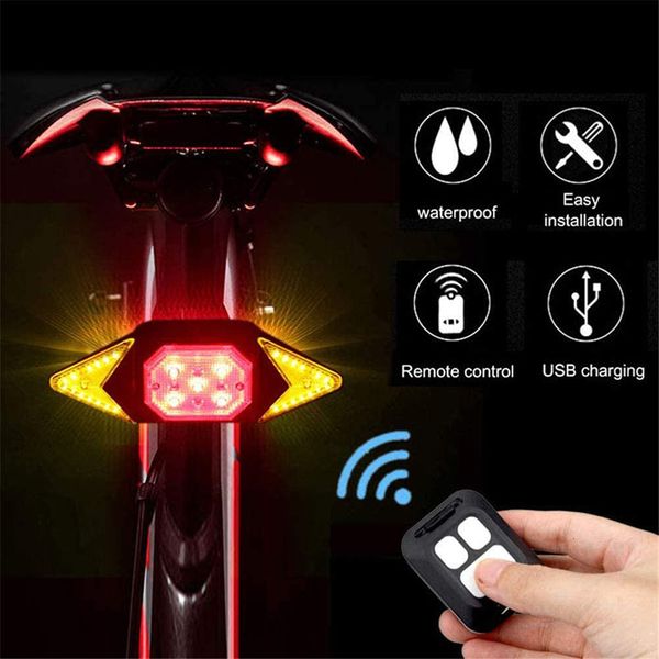 Luces de bicicleta Señales de giro traseras Control remoto inalámbrico Montaña USB Recargable Bicicleta Intermitente Faro 230204