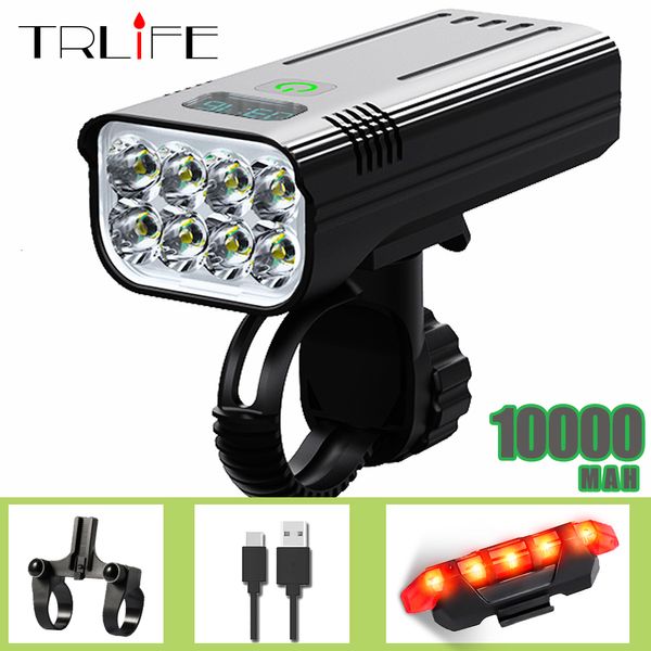 Lumières de vélo TRLIFE 10000mah vélo USB rechargeable imperméable à la pluie VTT ensemble avec 2 supports 7000 Lumens accessoires de lampe de poche 230204