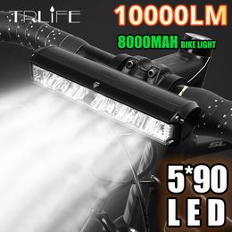 Lumières de vélo TRLIFE vélo lumière avant 10000LM vélo lumière étanche 8000mah 5 * P90 lampe de poche USB charge vtt route cyclisme lampe accessoires 230904