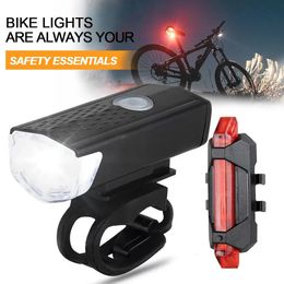 Bike Lights Ensemble d'éclairage de vélo rechargeable USB avec phares et feux arrière facile à installer 3 modes d'accessoires de vélo pour vélos 231027