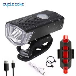 Bike Lights USB oplaadbare fietslichtset voorlicht met achterlicht gemakkelijk te installeren 3 modi fietsaccessoires voor de fietsweg MTB P230427