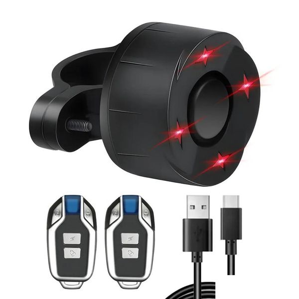 Luces de bicicleta USB Recargable Alarma antirrobo inalámbrica con control remoto Luz trasera inteligente 110DB Freno Sensor de vibración Gota Entregar Otrnb