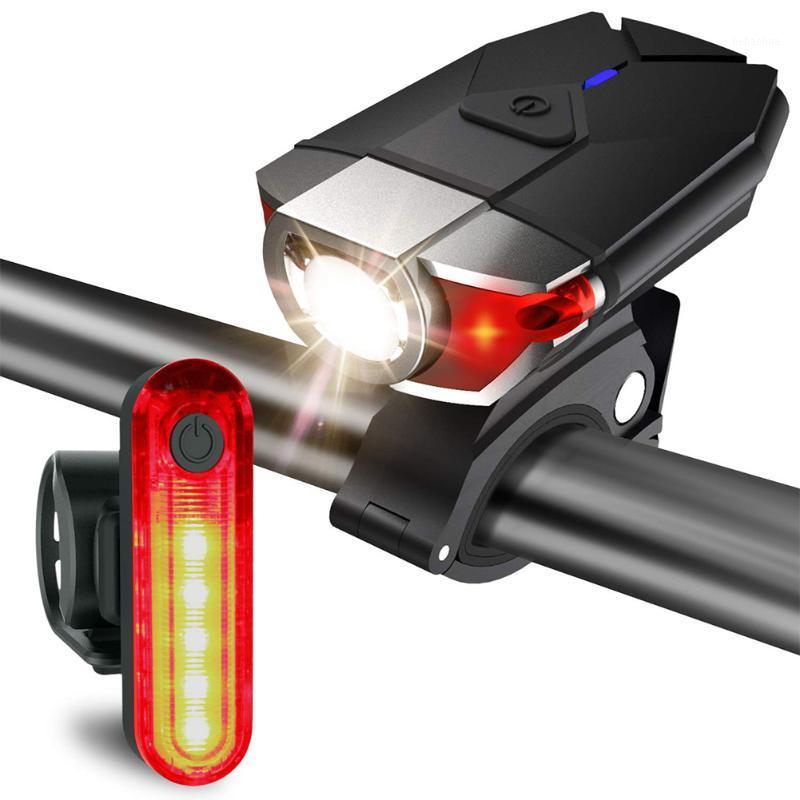 Lumières de vélo étanche alimenté par batterie ensemble de lumière de cyclisme de nuit USB Rechargeable Led phare de vélo feu arrière support de route en plastique