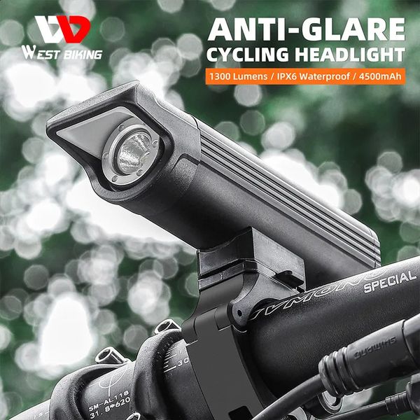 Lumières de vélo WEST BIKING vélo lumière Type C Rechargeable LED vélo avant lampe phare en aluminium ultraléger lampe de poche 231109