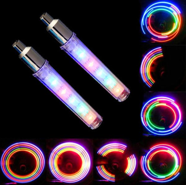 Luces de bicicleta Venta al por mayor 2 unids par Tapas de rueda de bicicleta Mountain Road Coche LED Neón Boquilla de gas Glow Stick Light Ciclismo Neumático Neumático Radios ZZ