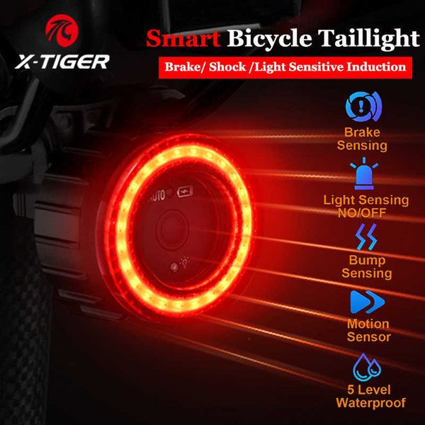 Feux de vélo X-TIGER vélo intelligent Auto frein détection lumière étanche LED charge vélo feu arrière vélo feu arrière avertir feu arrière de vélo P230427