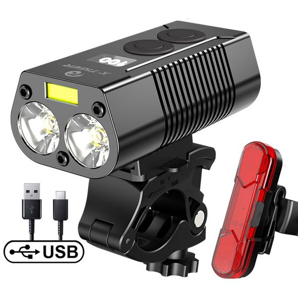 Lumières de vélo X-Tiger Bike Light Phare Lampe de vélo avec batterie externe LED rechargeable 5200mAh VTT Lampe de poche Lampe de poche Accessoires de vélo 230525