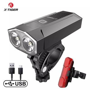 Lumières de vélo Xtiger vélo étanche USB charge lumière aluminium LED lampe avant phare batterie externe vélo lampe de poche 230204