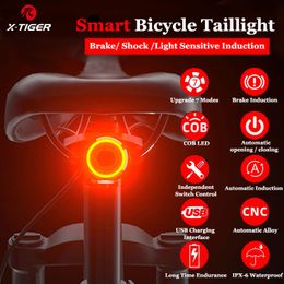 Fietsverlichting XTiger Achterlicht IPx6 Waterdichte LED Opladen Fiets Smart Auto Brake Sensing Accessoires Achterlicht 230830