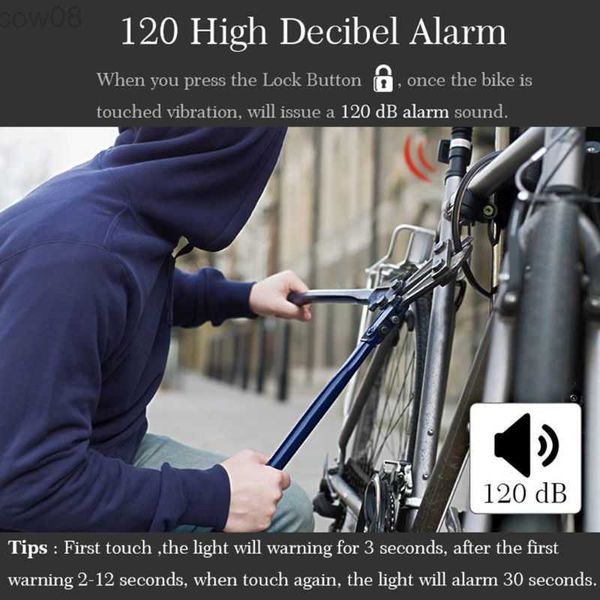 Serrures de vélo 4 en 1 Anti-tht Bicyc Alarme de sécurité Wiress Rote Control Arter Feux arrière Verrouiller Lampe de vélo étanche 03KA HKD230710