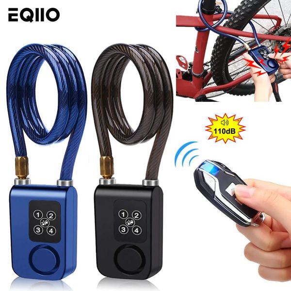 Antivols pour vélo Eqiio serrure de vélo 110dB alarme de moto télécommande sans fil étanche scooter vélo antivol alarme de vibration câble de verrouillage 231005