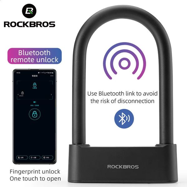 Serrures de vélo ROCKBROS serrure de vélo intelligente empreinte digitale Bluetooth serrure alliage matériel USB charge U-forme étanche accessoires de vélo durables 231214