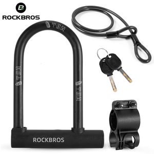 Candados para bicicletas ROCKBROS Candados para bicicletas de estilo chino Forma de U Candado para scooter eléctrico Juego de cables antirrobo para bicicletas MTB Accesorios para bicicletas de carretera 230824