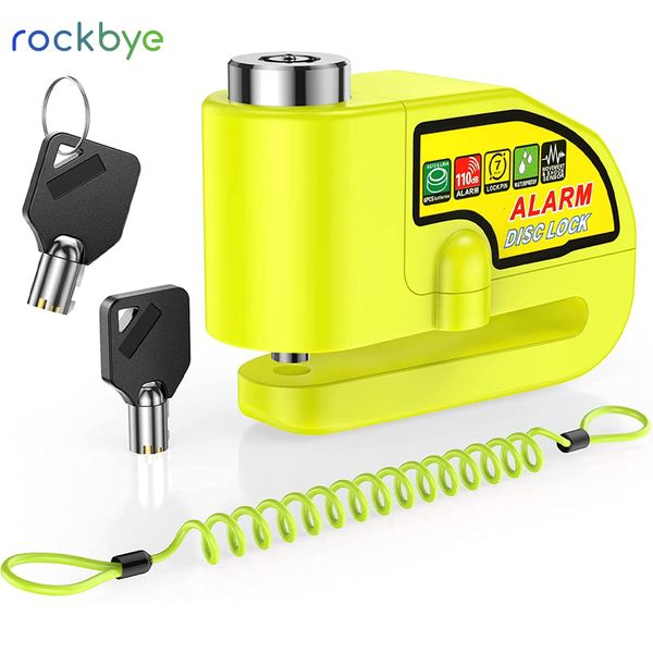 Candados para bicicleta Rockbye Bloqueo de freno de disco de bicicleta Alarma Sistema de seguridad Accesorios para motocicleta eléctrica Scooter Amarillo 230607