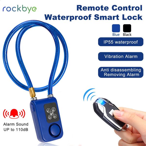 Candados para bicicletas Rockbye Bicicleta Cerradura de acero Alarma con control remoto Contraseña antirrobo Cable de bloqueo de bicicleta 110 dB Advertencia Secuiry Accesorios de ciclismo 231214