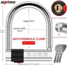 Candados para bicicletas Xunting Bike U Lock Motorcyc Batería Candado 2 Llaves Anti-Tht Seguridad Cizalla hidráulica Ectric Scooter Ciclismo Bicyc Lock HKD230710