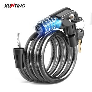 Cerraduras de bicicletas Xunting con teclas de combinación de luz Antirrobo Montaña General Bicicleta Cable de acero LED Luminoso 221017