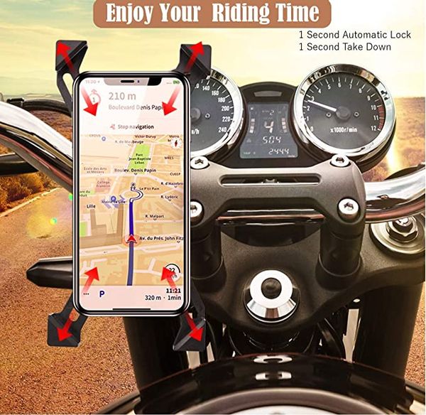 Support de téléphone universel pour moto, vélo, téléphone portable, support de guidon, clip pour voiture, vélo, scooter, moto, réglable, s'adapte à la plupart des smartphones