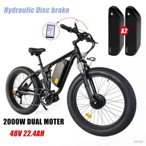 Pédales de vélo 2000W Vélo de montagne électrique à double moteur 48V 22.4AH Suspension complète City Road Ebike 26 