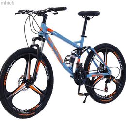 Fietspedalen 26 inch 21 snelheid hoog koolstofstalen suspensie vork fiets dubbele schijf rem rem mountain biked foot blauw m230410