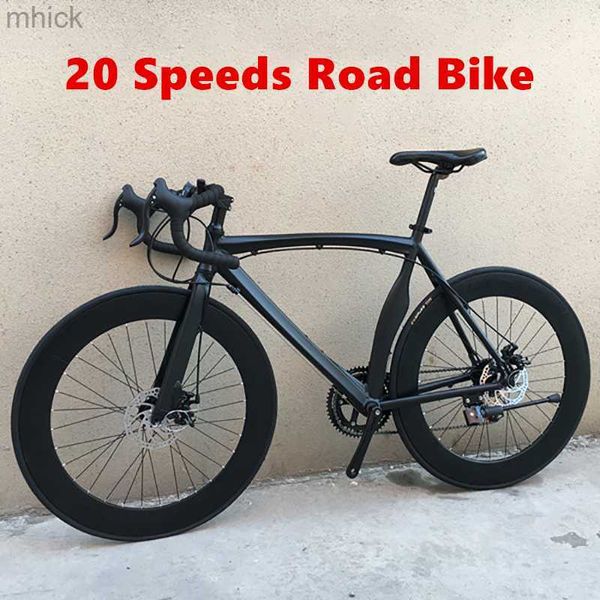 Pédales de vélo 700C Vélo de route Cadre en alliage d'aluminium 14/16/18/20 Vitesses variables Vélo Double freins à disque Pièces de course à vélo 40mm / 70mm Jante 3M411