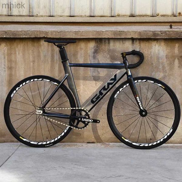 Pédales de vélo Gris Vélo de piste Fixie Vélo Cadre en alliage d'aluminium OTA 48T Pédalier 700C Vitesse unique Fourche en carbone Pignon fixe Racing Rayons plats 3M411