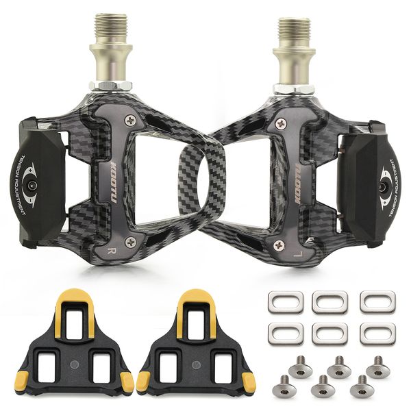 Pédales de vélo KOOTU Lock Pedal Carbon Pattern Clip Road avec roulements et cales scellés pour système SPD 230614