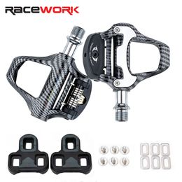 Pedais de bicicleta RACEWORK pedal de fibra de carbono Adequado para pedais de bicicleta profissionais de travamento automático Keo Pedal de estrada ultraleve 230606