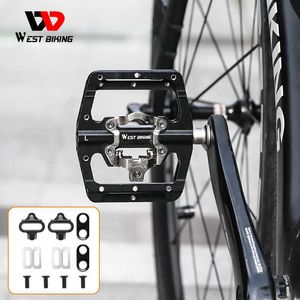 Pédales de vélo WEST BIKING 2 en 1 Pédale de vélo Système SPD Pédale de verrouillage VTT Vélo de route Roulement scellé Pédale de vélo antidérapante Accessoires de vélo 0208