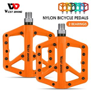 Pédales de vélo WEST BIKING 2 Roulements scellés Pédales de vélo Ultraléger Nylon Anti-dérapant Vélo VTT Route BMX Pédale Élargir Plat Vélo Accessoires 0208