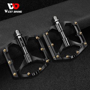 Bike Pedals WEST BIKING Carbon Fiber Pedal Road Bicycle Pedal 3 Bearing Aluminum Alloy Anti-skid Mountain Bicycle Pedal Bicycle Accessories 0208