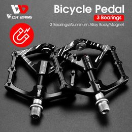 Fietspedalen West Biking Ultralight Bicycle Pedal CNC Magneet Design 3 afgesloten lagers Pedalen 9/16 "Aluminiumlegering Vlakke fietsaccessoires 0208