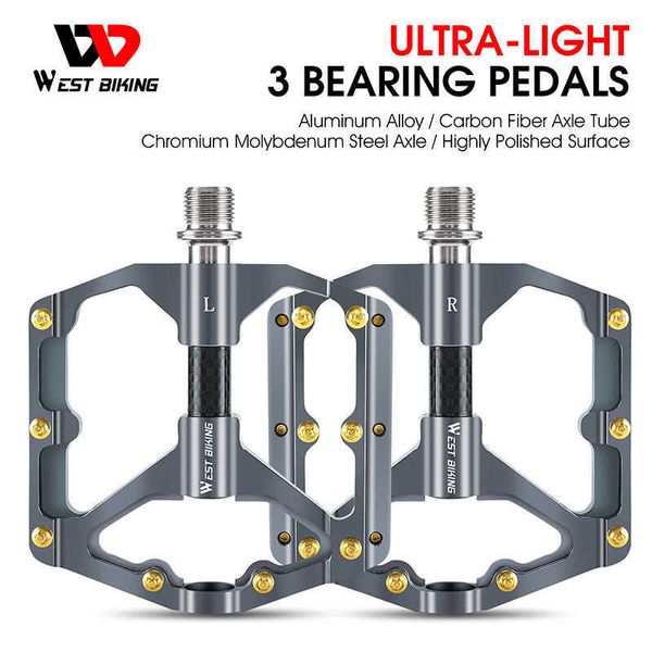 Pédales de vélo WEST BIKING pédales en aluminium ultralégères vtt arbre cr-mo Tube en Fiber de carbone pédales plates de vélo BMX route 3 roulements Cycling Pedals 0208