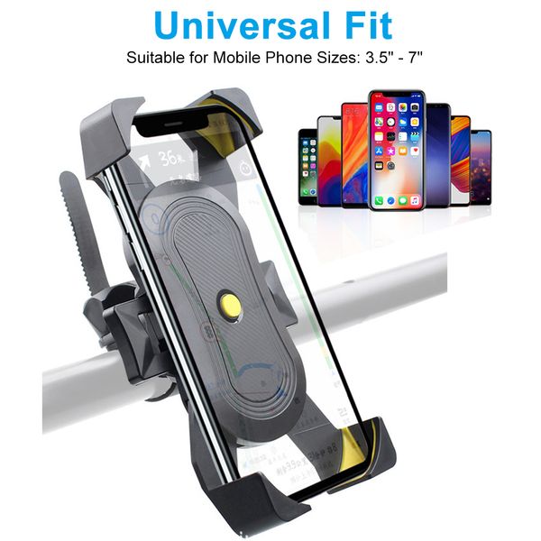 Soporte de teléfono para bicicleta Vista de 360 ° Soporte de teléfono universal para motocicleta para soporte de teléfono móvil de 4.7-7 pulgadas Soporte a prueba de golpes Clip de GPS