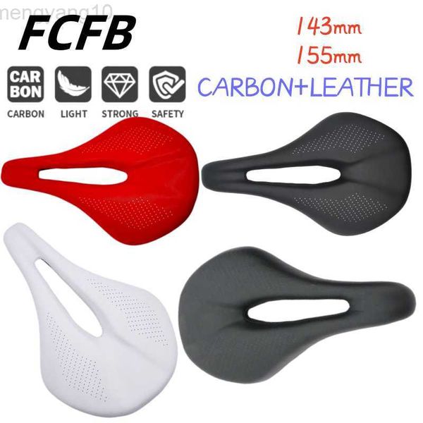 Selles de vélo Selle en carbone Sièges de vélo de route Fibre de carbone ultralégère + cuir Selles de vélo vtt selle de siège de vélo de route 143 mm ou 155 mm HKD230710