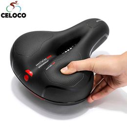 Selles de vélo Creux Respirant Selle De Vélo Hommes Femmes Selle De Vélo De Route Absorbant Les Chocs Confortable Big Butt Siège De Vélo Avertissement De Sécurité J230213