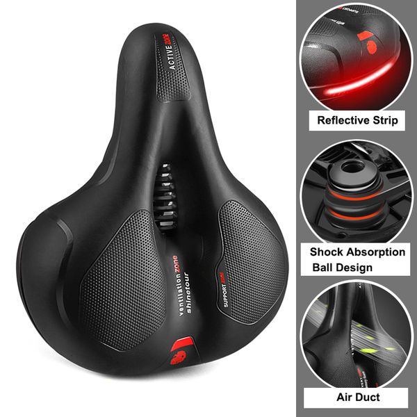 Selles de vélo Creux Respirant Selle De Vélo Hommes Femmes VTT Selle De Vélo De Route Absorbant Les Chocs Confortable Big Butt Siège De Vélo Avertissement De Sécurité 230714