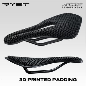 Bike Saddles RYET 3D Printed Bicycle Saddle Carbon Fiber Ultralight Hollow Comfortable Breathable MTB Mountain Road bike Cycling Seat Parts 230706