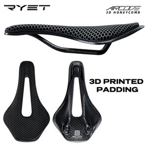 Bike Saddles RYET Carbon Fiber 3D Printed Bike Saddle Ultralight Hollow Comfortable Breathable MTB Mountain Road Cycling Seat Bicycle Parts 230915
