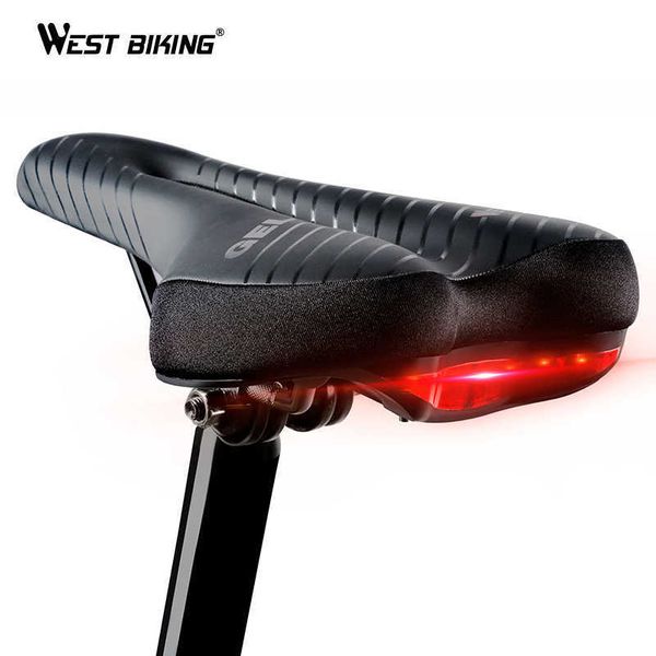 Selles de vélo West Bike coussin de cyclisme en cuir PU haute élasticité GEL respirant avec feu arrière imperméable doux creux sécurité selle de vélo 0130